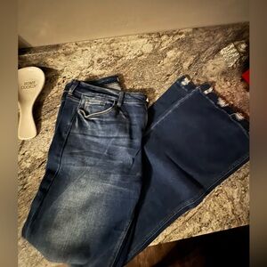 Kancan Dark Blue Women’s Jeans with Frayed Hem